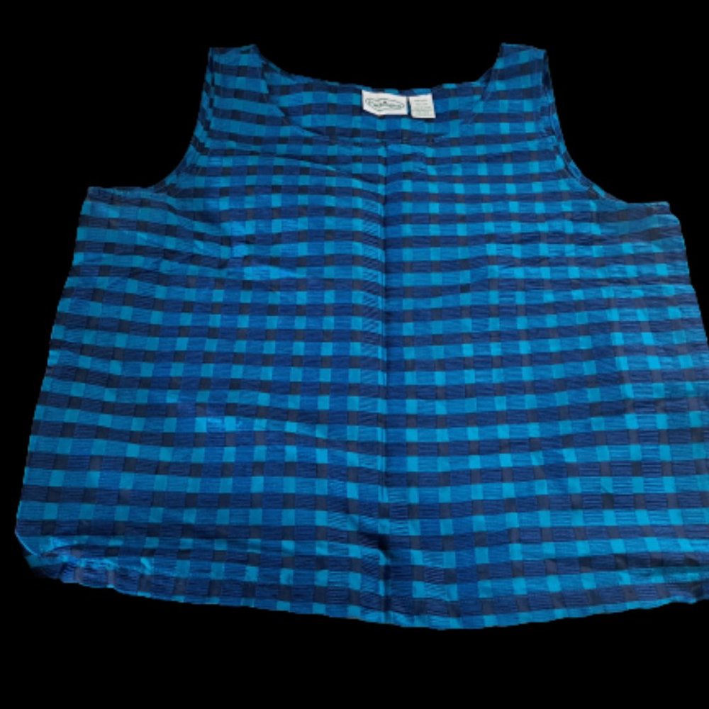 Patchington Silk Blouse Tank 90's Business Casual Large Gingham